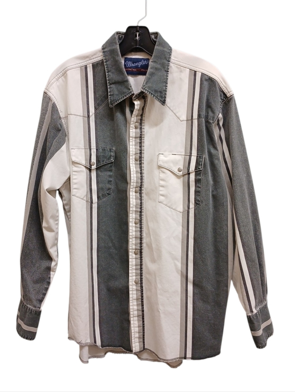 Wrangler Vintage X-long Tails Striped Western Snap Up Shirt Size 17.5 Neck